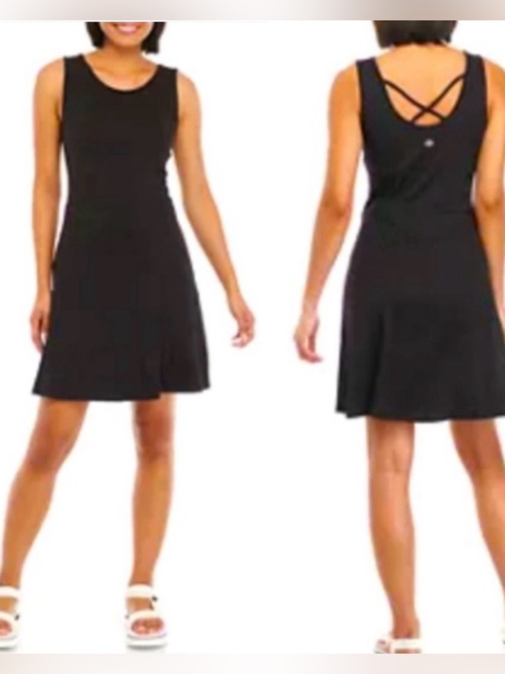 Zelos Black Athletic Active Tennis Tank Dress w/ Built in Bra & Shorts Sz Large